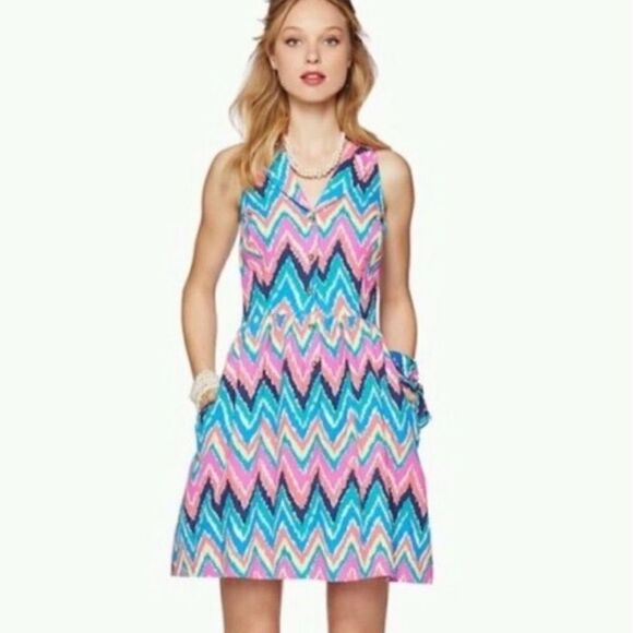Lilly Pulitzer Hearts a Flutter Sleeveless Mini Dress Pink Blue Pattern 00 - Picture 1 of 16
